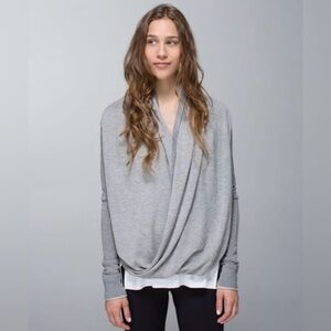 Lululemon grey and white strip front twist wrap sweater size medium
